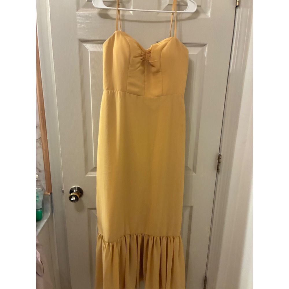 Azazie Marigold Yellow Chiffon Ruffle Hem Bridesmaid Dress A8 Sweetheart Maxi